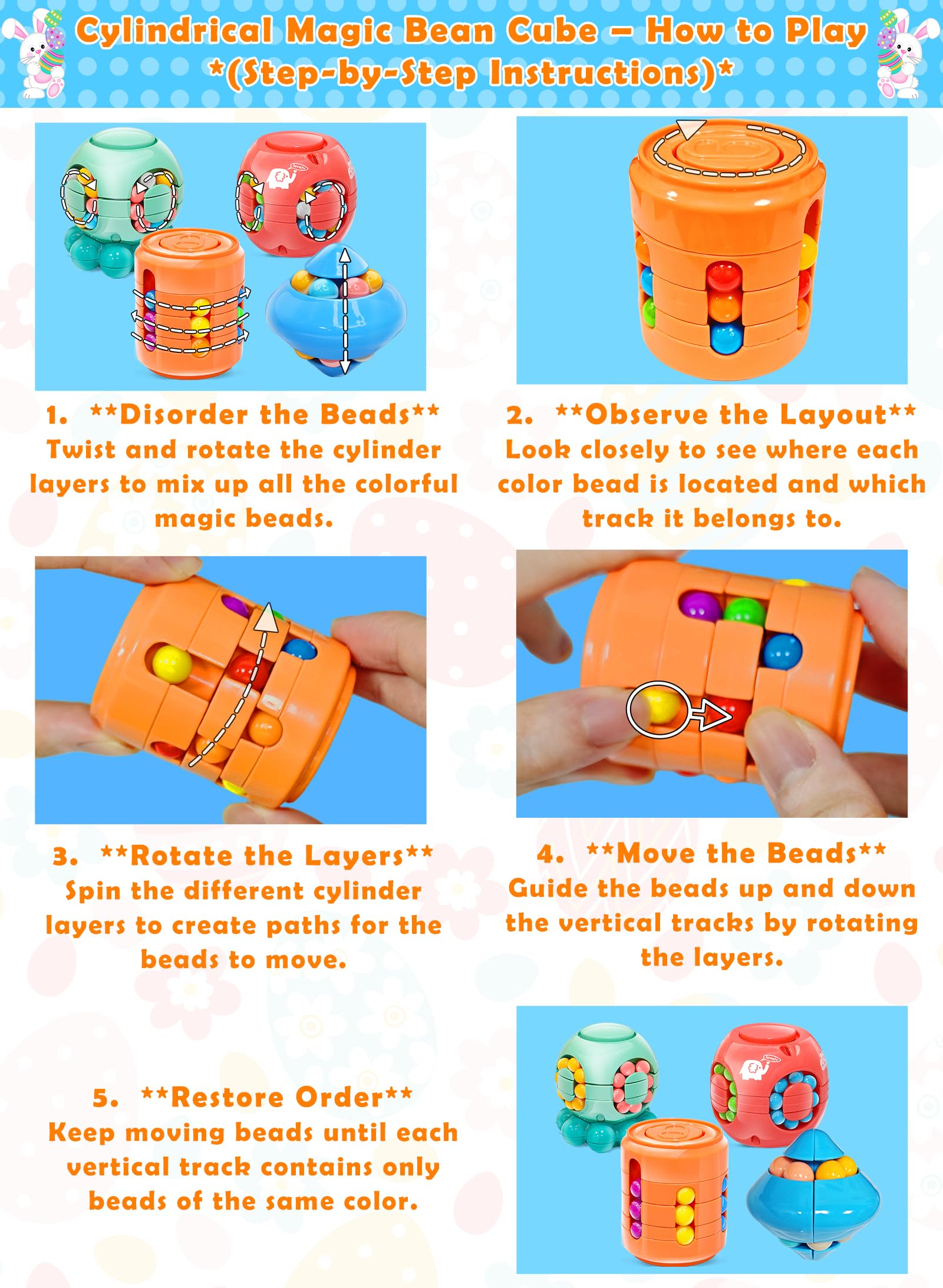 AMENON rotating bead puzzle inside each egg boosts problem-solving during play.