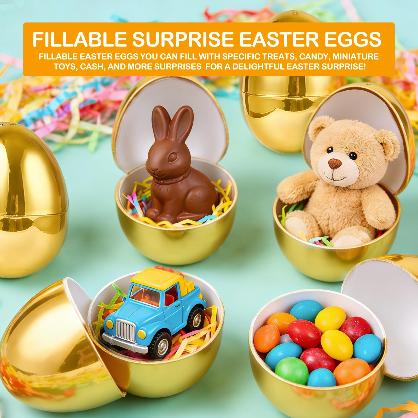 AMENON metallic gold Easter egg reflects light, eye-catching in any setup