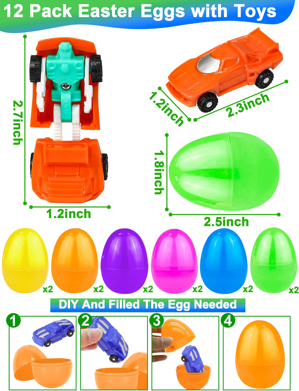 AMENON transform car toy in blue egg sparks imagination during Easter egg hunts.