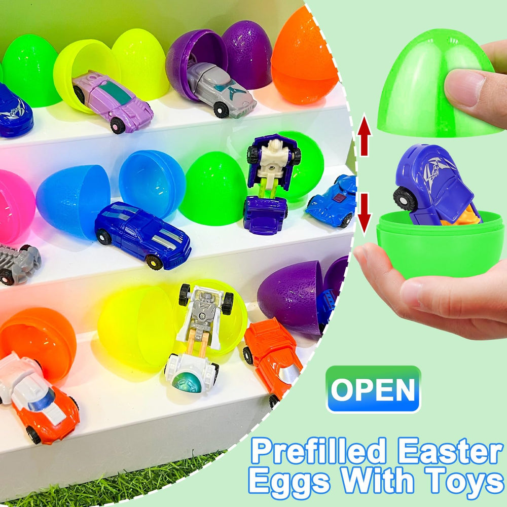 AMENON transform car toy inside green egg supports tactile exploration and motor skill fun.