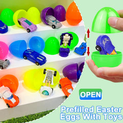 AMENON transform car toy inside green egg supports tactile exploration and motor skill fun.