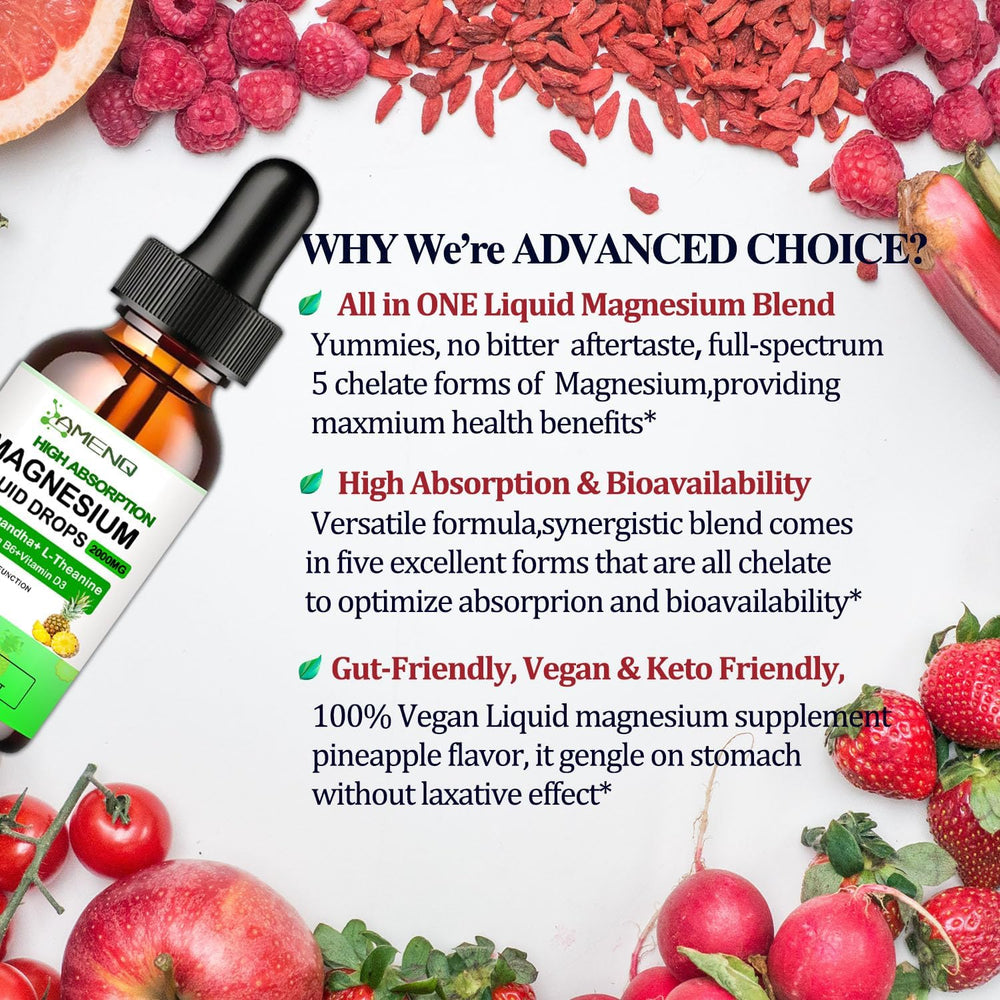 AMENQ hHEALTH drops beside a glass, illustrating easy mixing into beverages.
