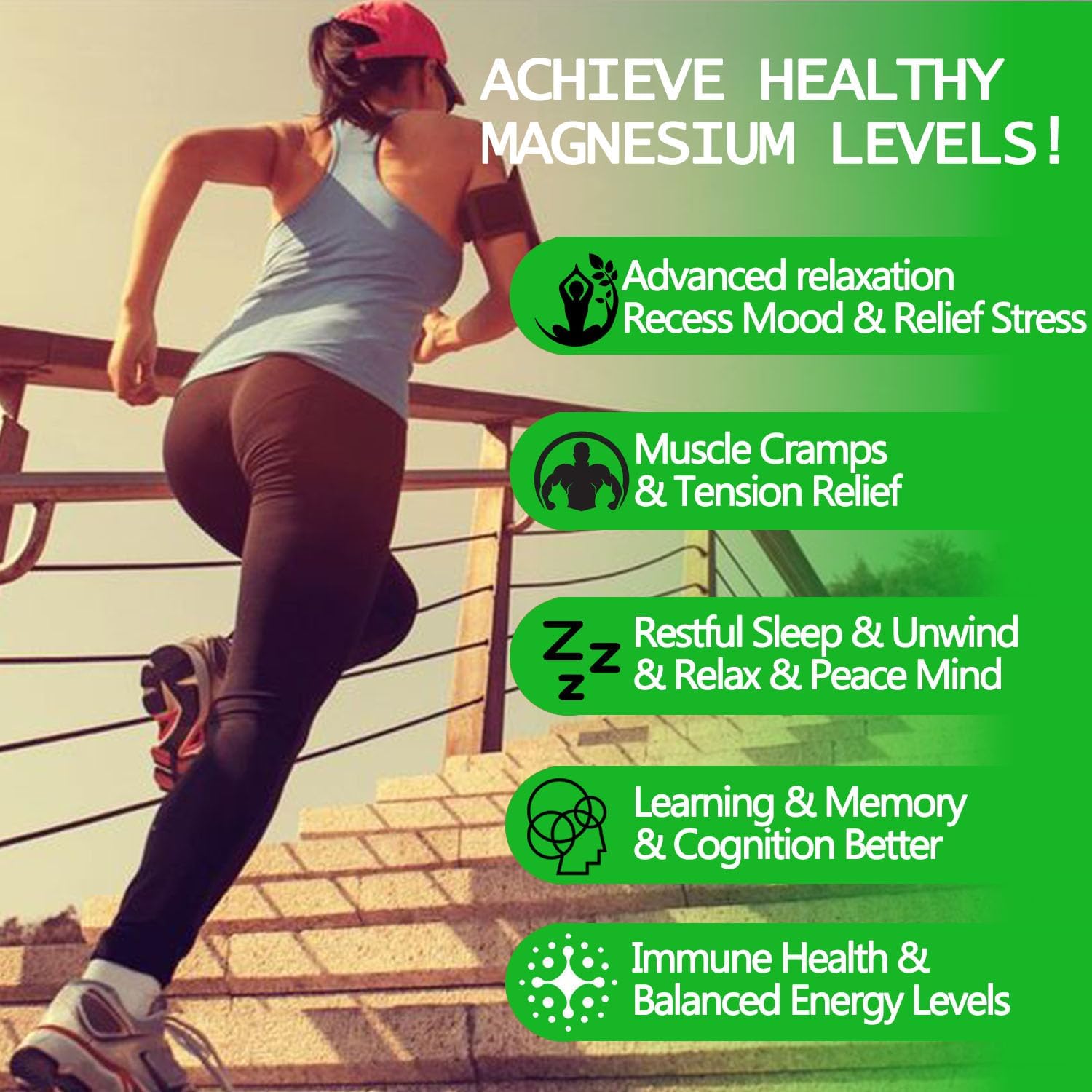 Graphic showing five magnesium forms included in AMENQ hHEALTH supplement.