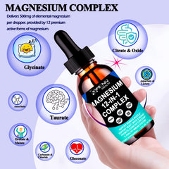 AMENQ Magnesium liquid drops pouring into a glass for easy daytime and nighttime use.