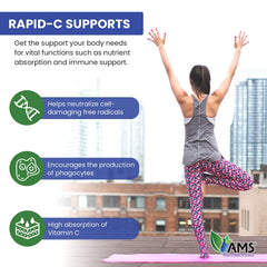 America Medic Rapid-C 500mg label emphasizes ingredients and purity.