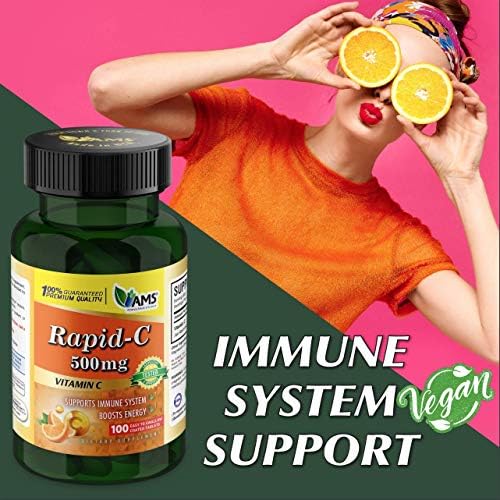 America Medic Rapid-C 500mg tablets with water for quick daily intake.