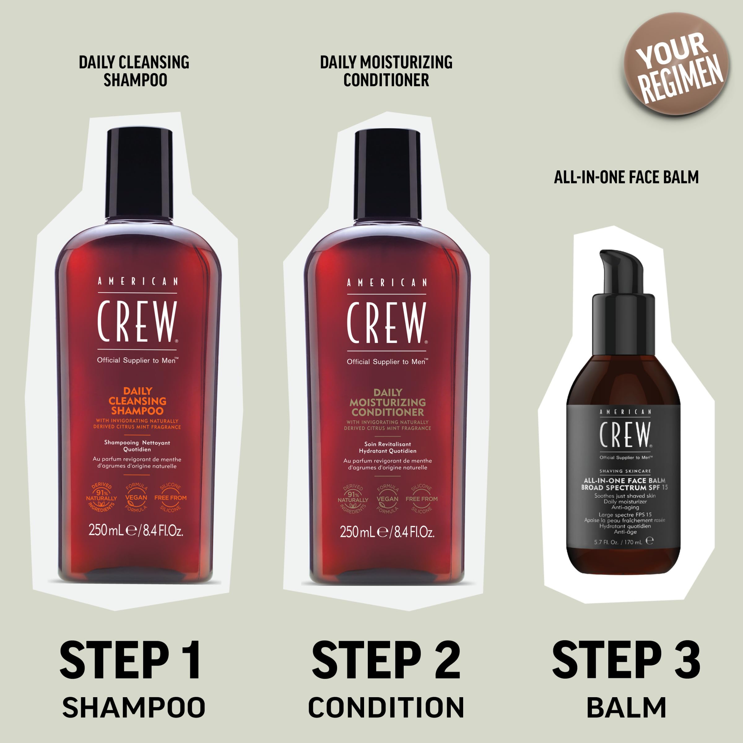 American Crew Daily Cleanser bottle sits on a clean counter for daily use.