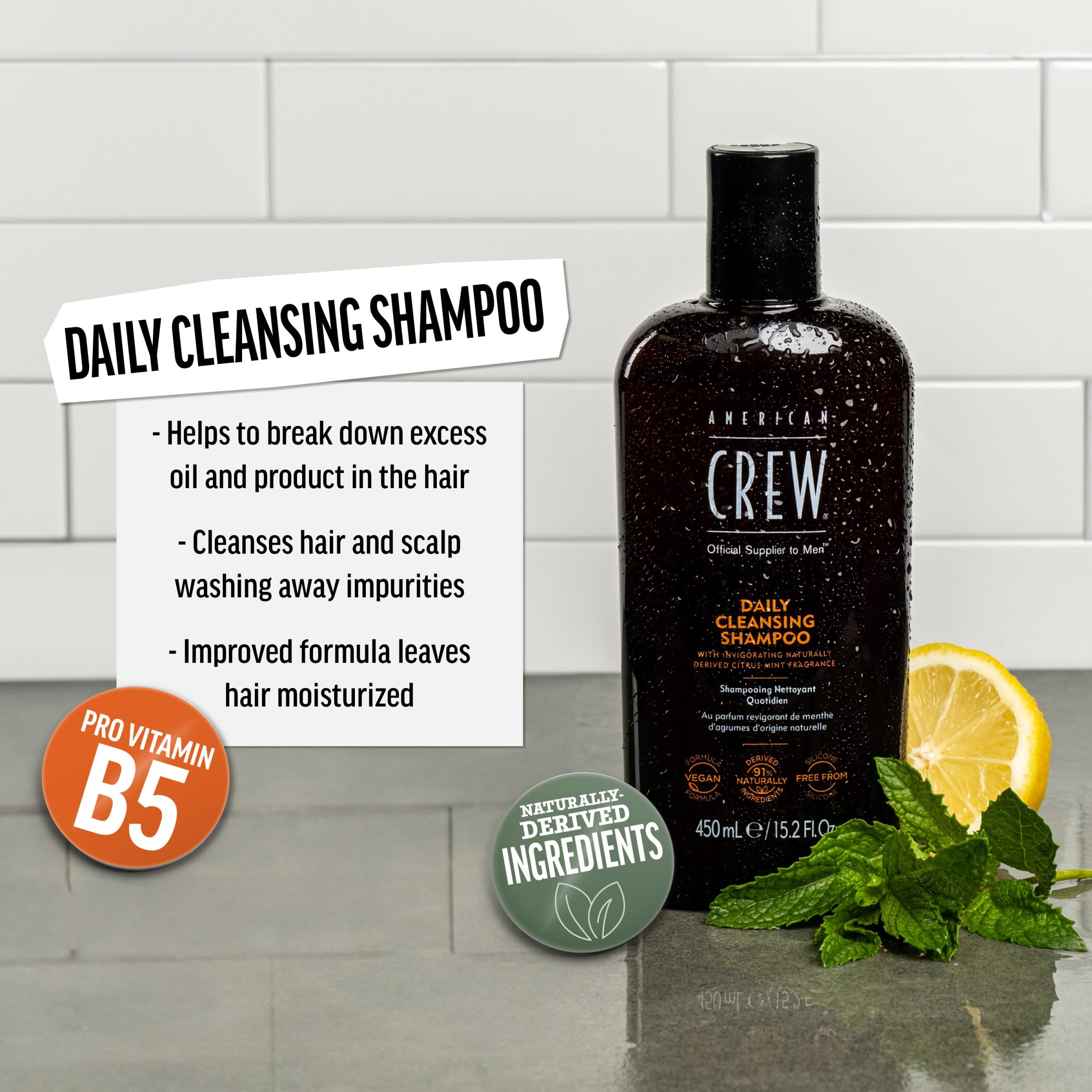 Rich lather forms as you massage American Crew Daily Cleanser into hair.