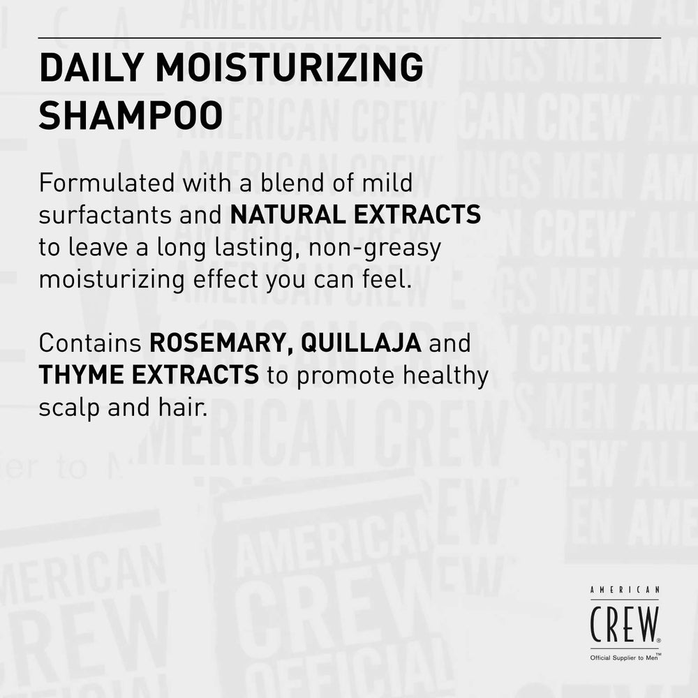 American Crew Daily Moisturizing Shampoo on sink display communicates convenient daily care