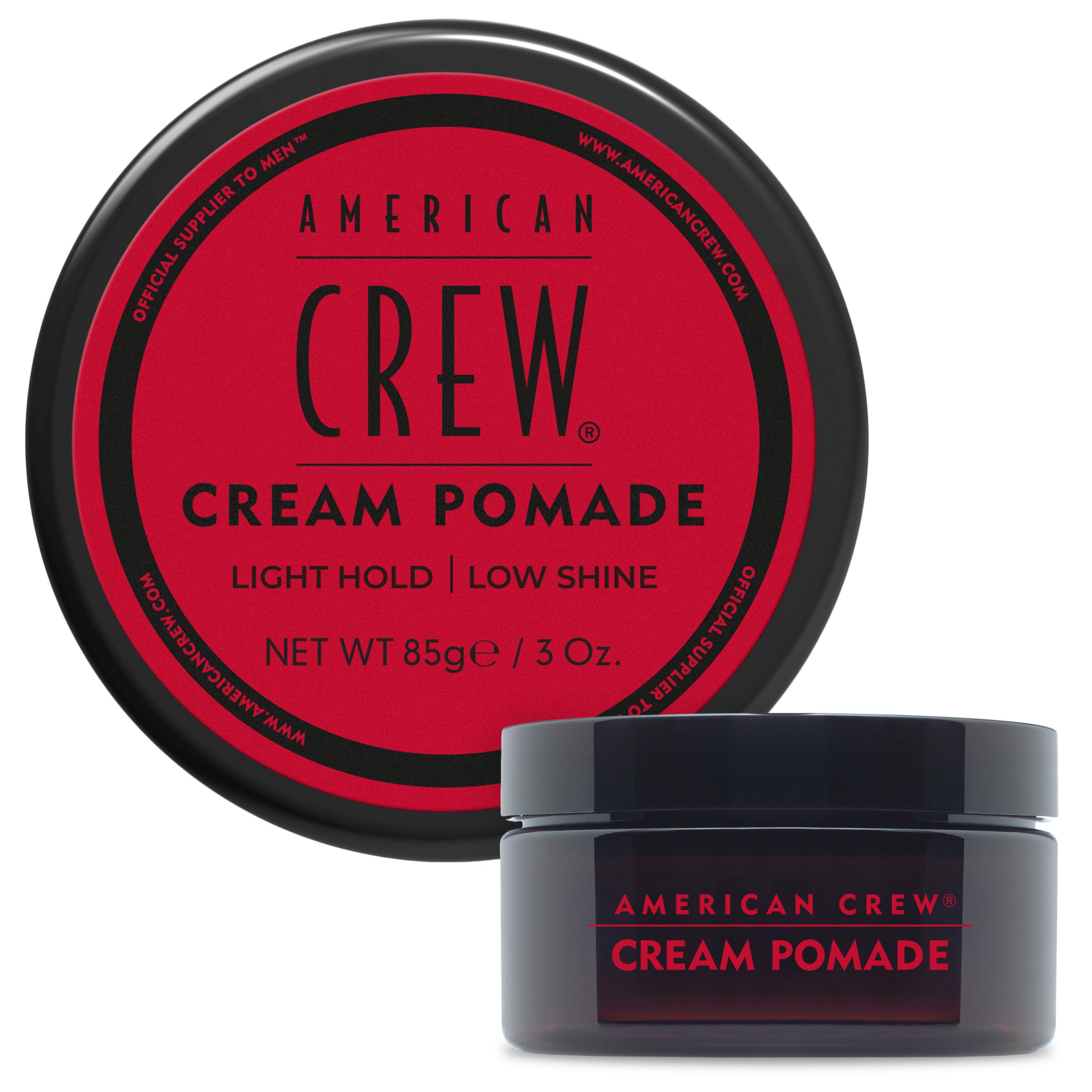 American Crew Hair Cream Pomade bottle with light hold and low shine for natural styling.