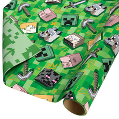 American Greetings Minecraft wrap characters side for kid-friendly gift wrapping.