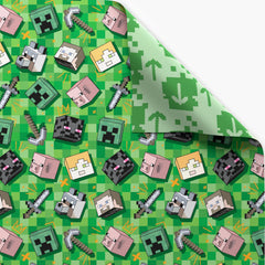 American Greetings Minecraft wrap with pixel pattern side for versatile gifts.