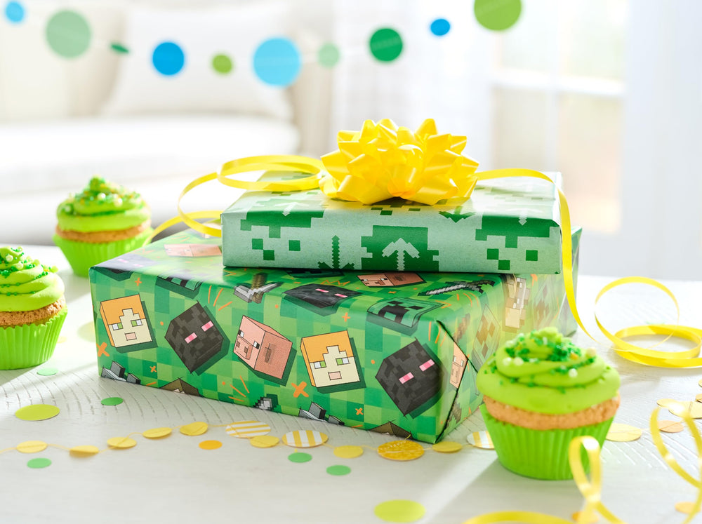 American Greetings Minecraft wrap offers two design options for fans.