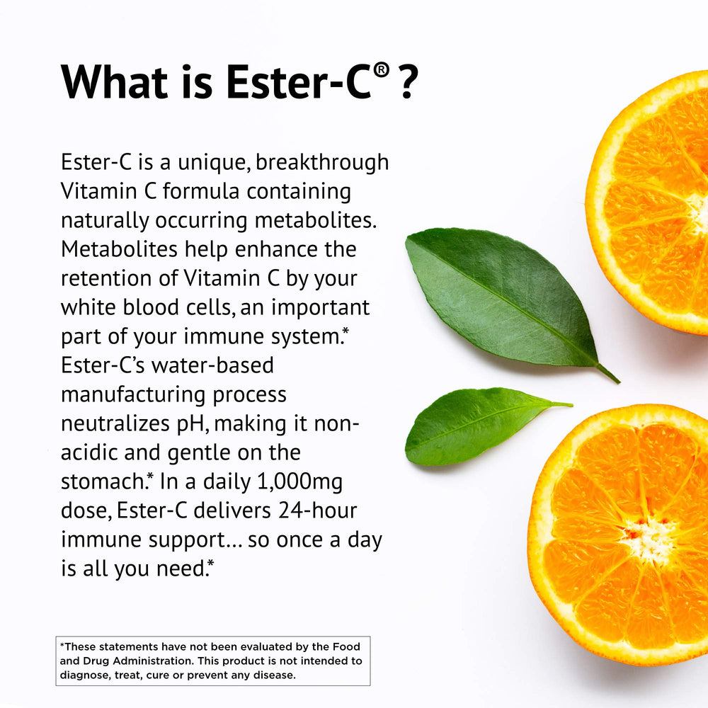 American Health Ester-C capsules closeup emphasizing 1000 mg vitamin C per serving