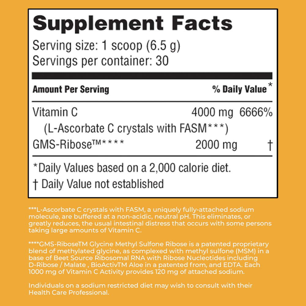 American Nutriceuticals Vitamin C Powder packaging highlights purity with no artificial ingredients.