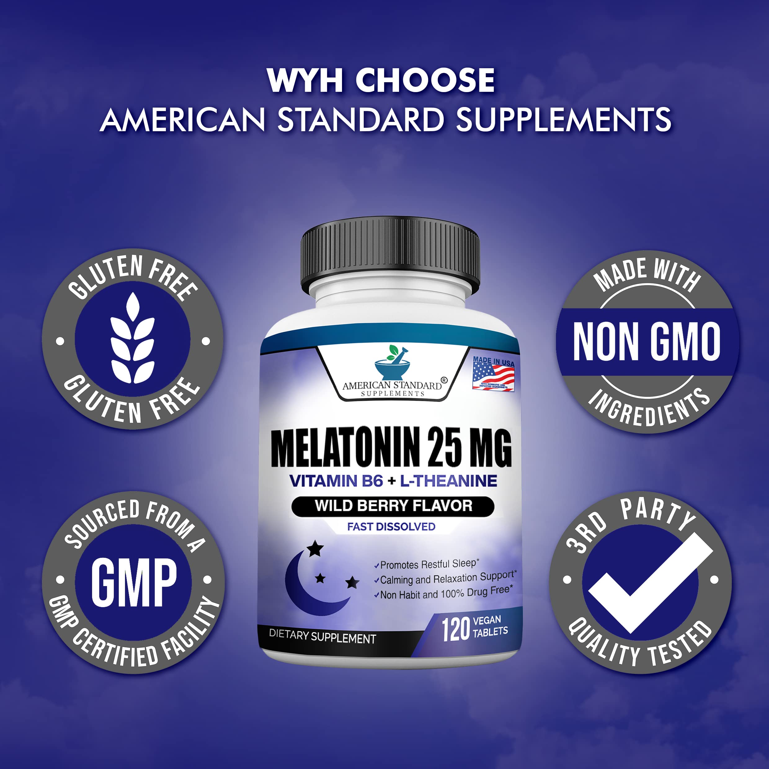 American Standard Melatonin 25mg chewables daily setup implies consistent sleep-supportive habit.