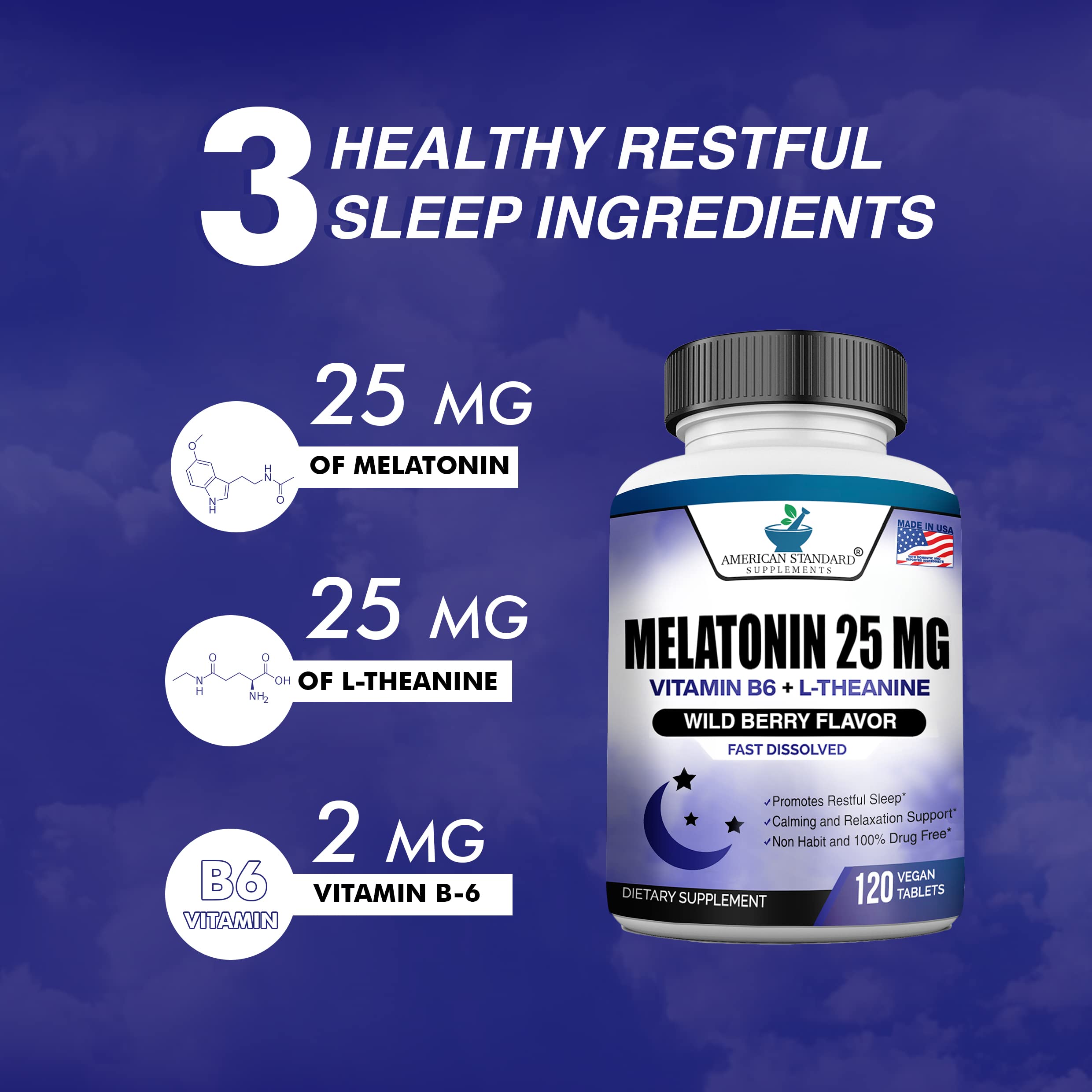 American Standard Melatonin 25mg chewables in use suggests easy nightly routine.