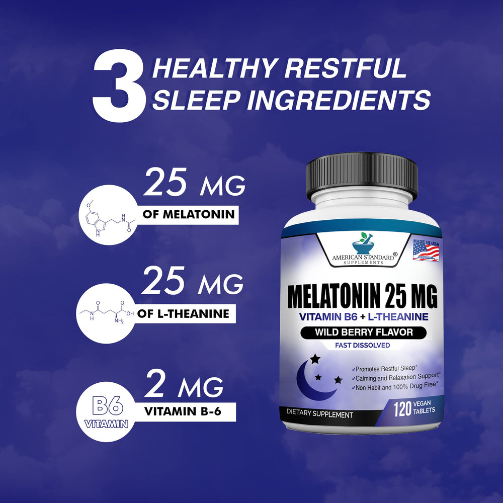 American Standard Melatonin 25mg chewables in use suggests easy nightly routine.