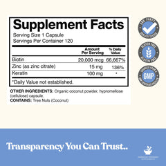 American Standard Biotin veggie capsule ready for daily routine; easy to swallow.