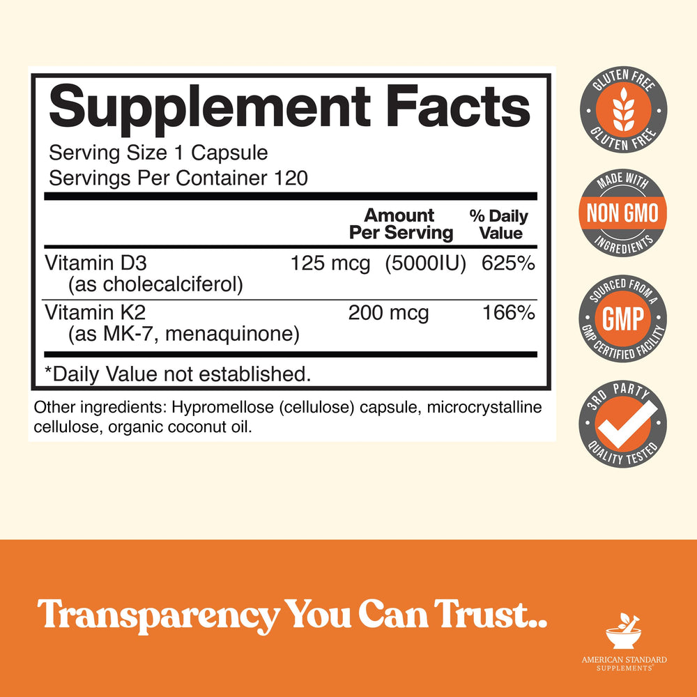 Close-up of Vitamin D3 MK7 capsule packaging for daily supplementation.