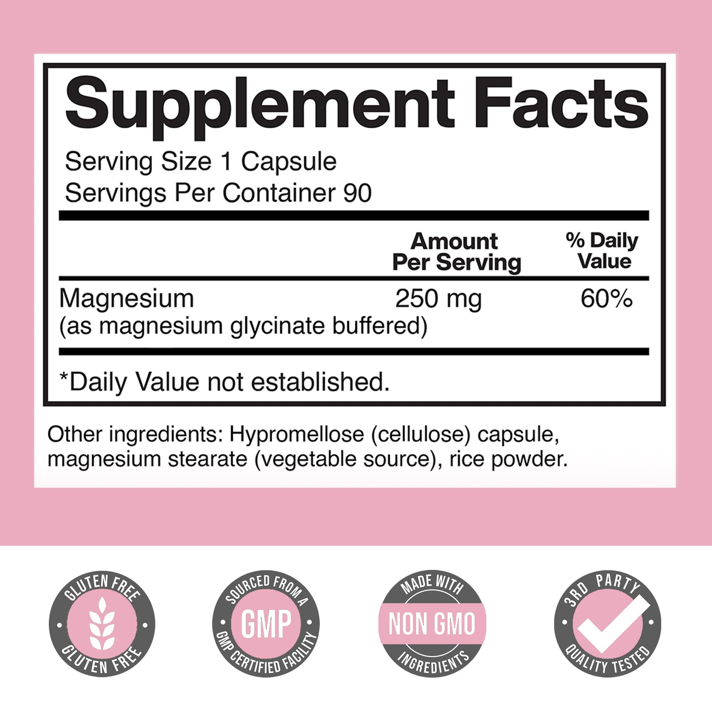 Close-up of 250mg magnesium glycinate capsule for easy daily use.