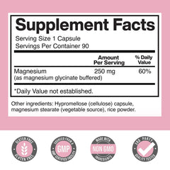 Close-up of 250mg magnesium glycinate capsule for easy daily use.