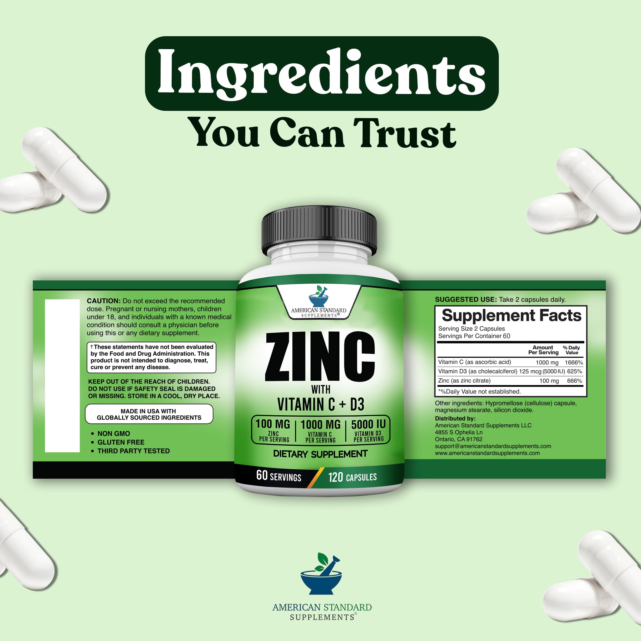 American Standard two-capsules daily dosage for convenient routine.
