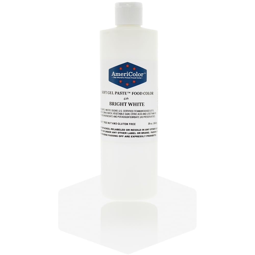 AmeriColor Bright White Soft Gel Paste bottle with flip-top cap for precise color