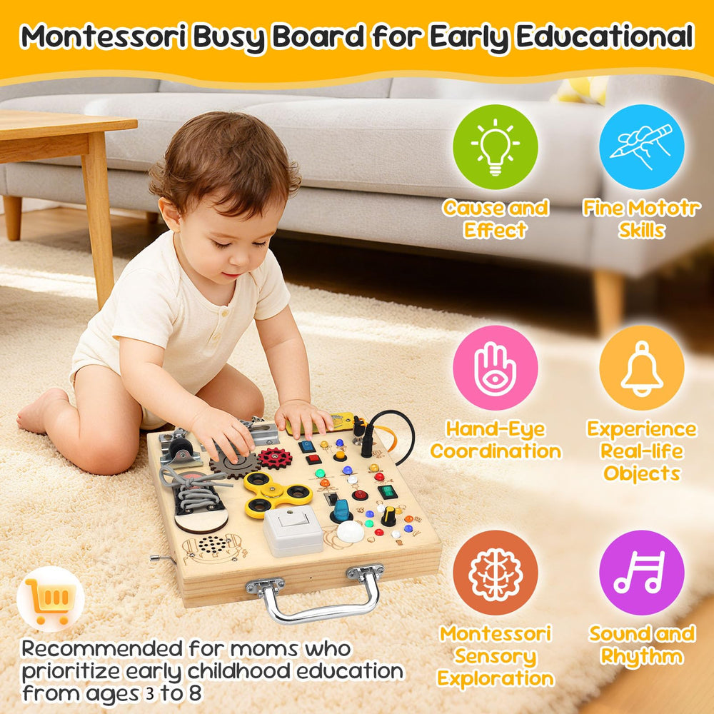 AMGAMGTS wooden busy board with fidget spinner for focused play