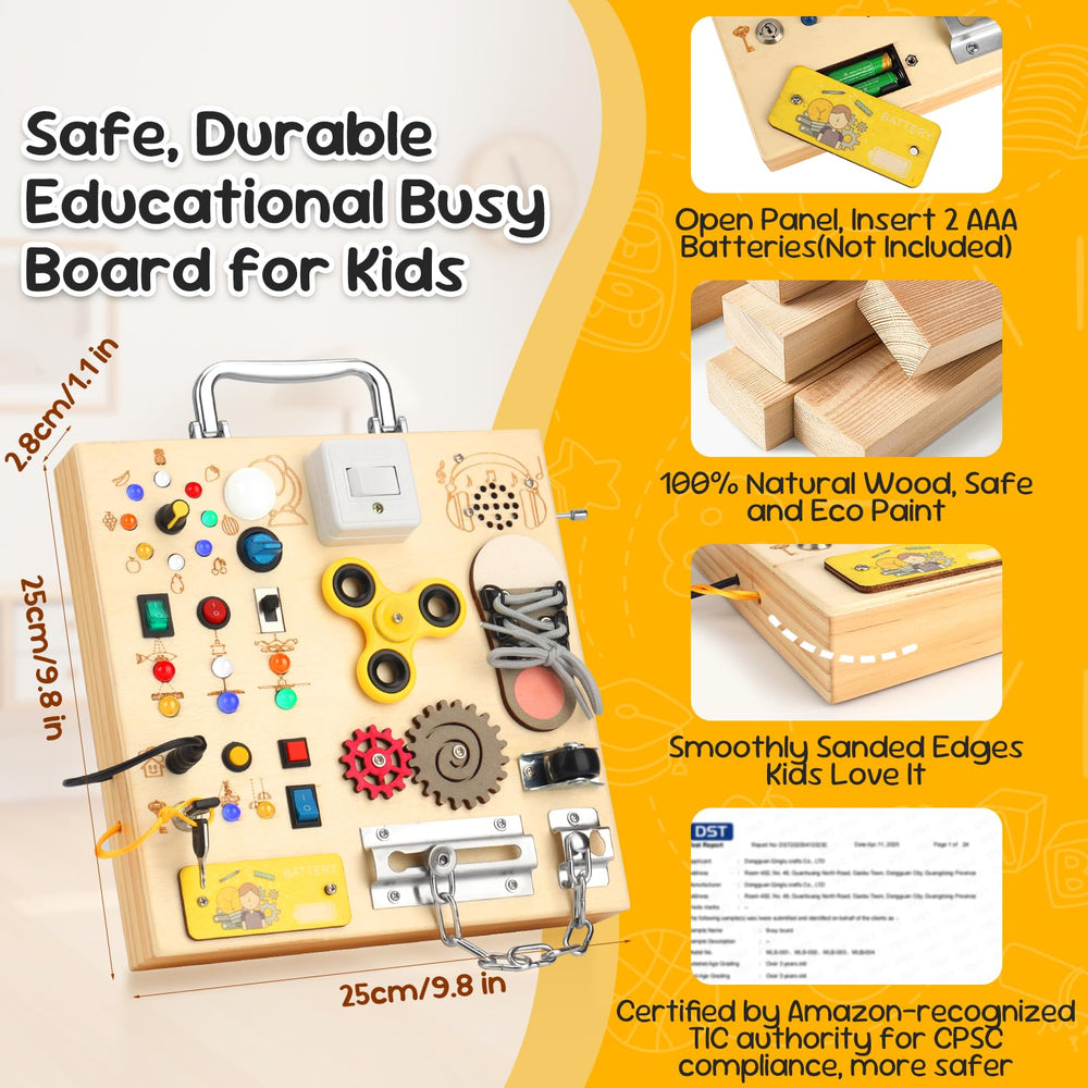 AMGAMGTS busy board features a music box to engage kids
