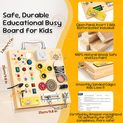 AMGAMGTS busy board features a music box to engage kids