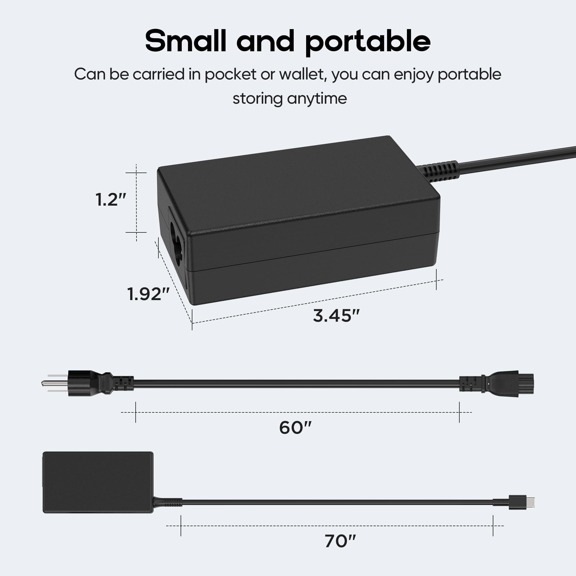 amguog 65W USB-C charger in compact travel case for easy carry.