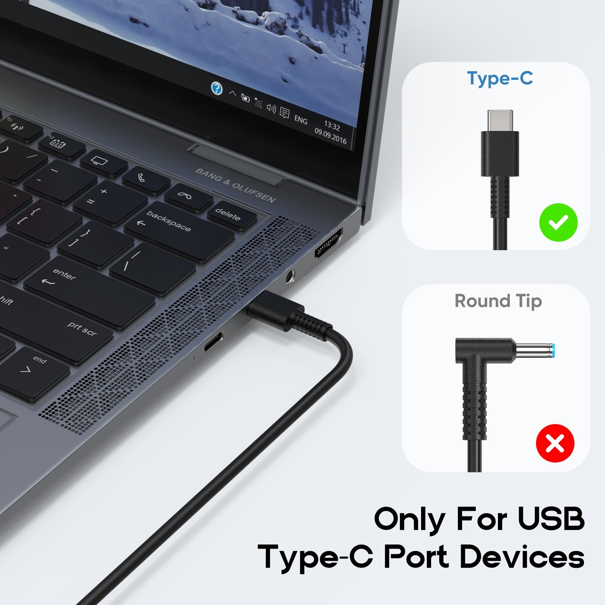 amguog 65W USB-C charger side profile shows slim design for desk-friendly charging.