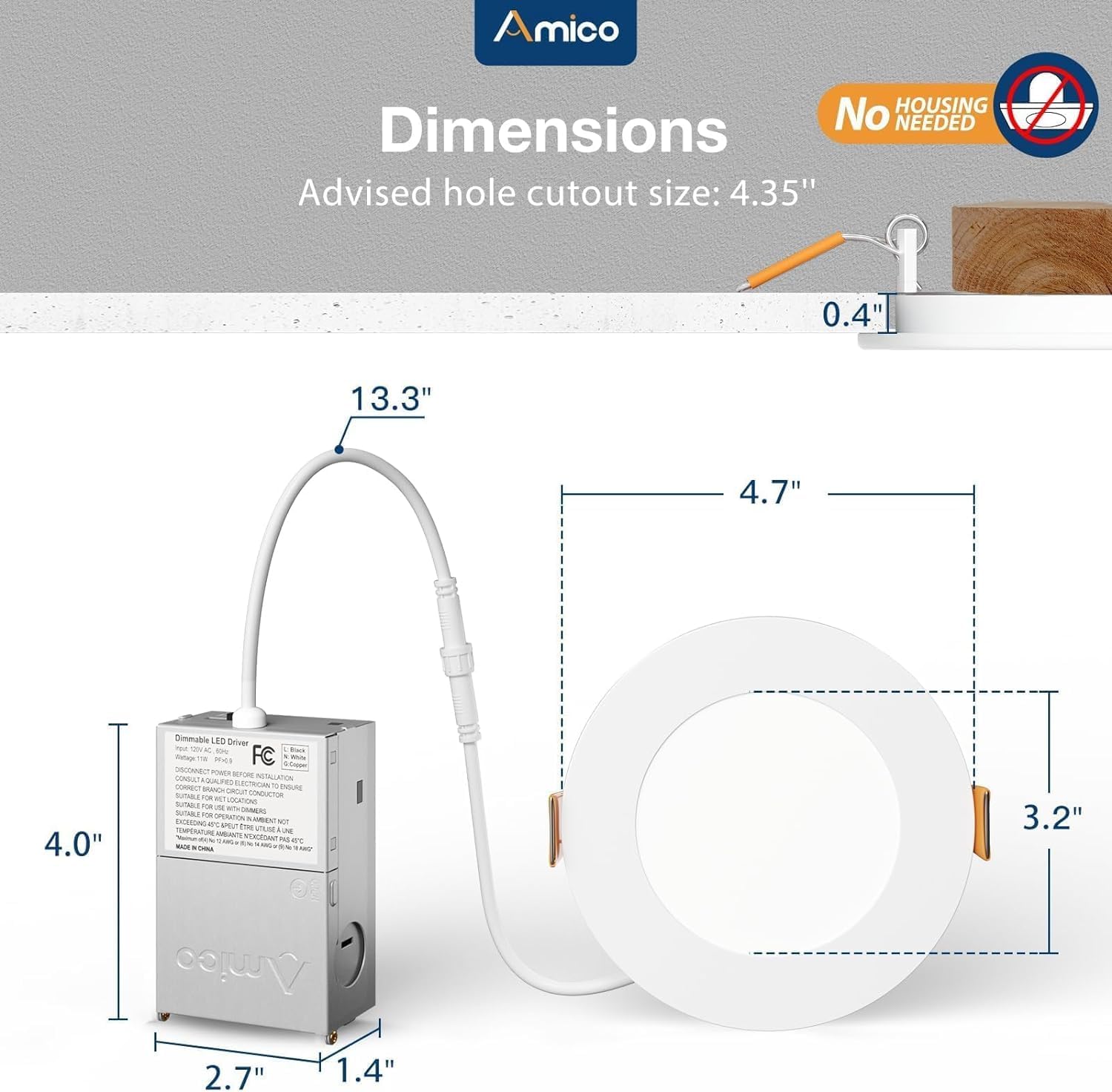 Amico damp-rated downlight suitable for bathrooms and basements.