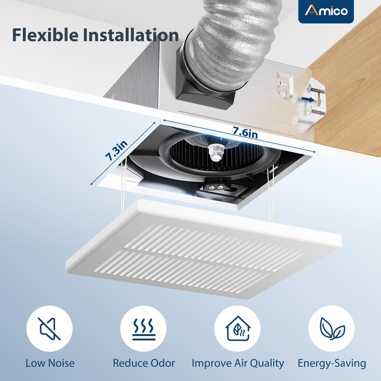 Amico UL-listed bathroom fan assures electrical safety and reliability.