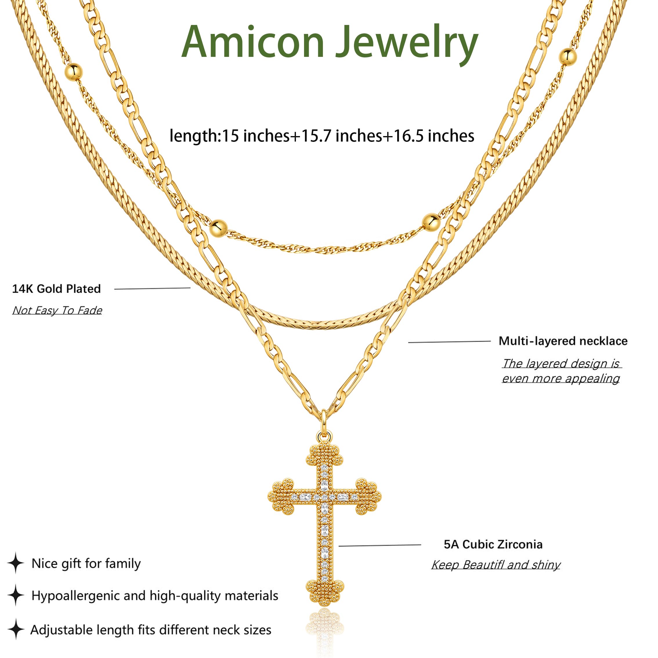 Amicon everyday wear cross necklace for casual outfits