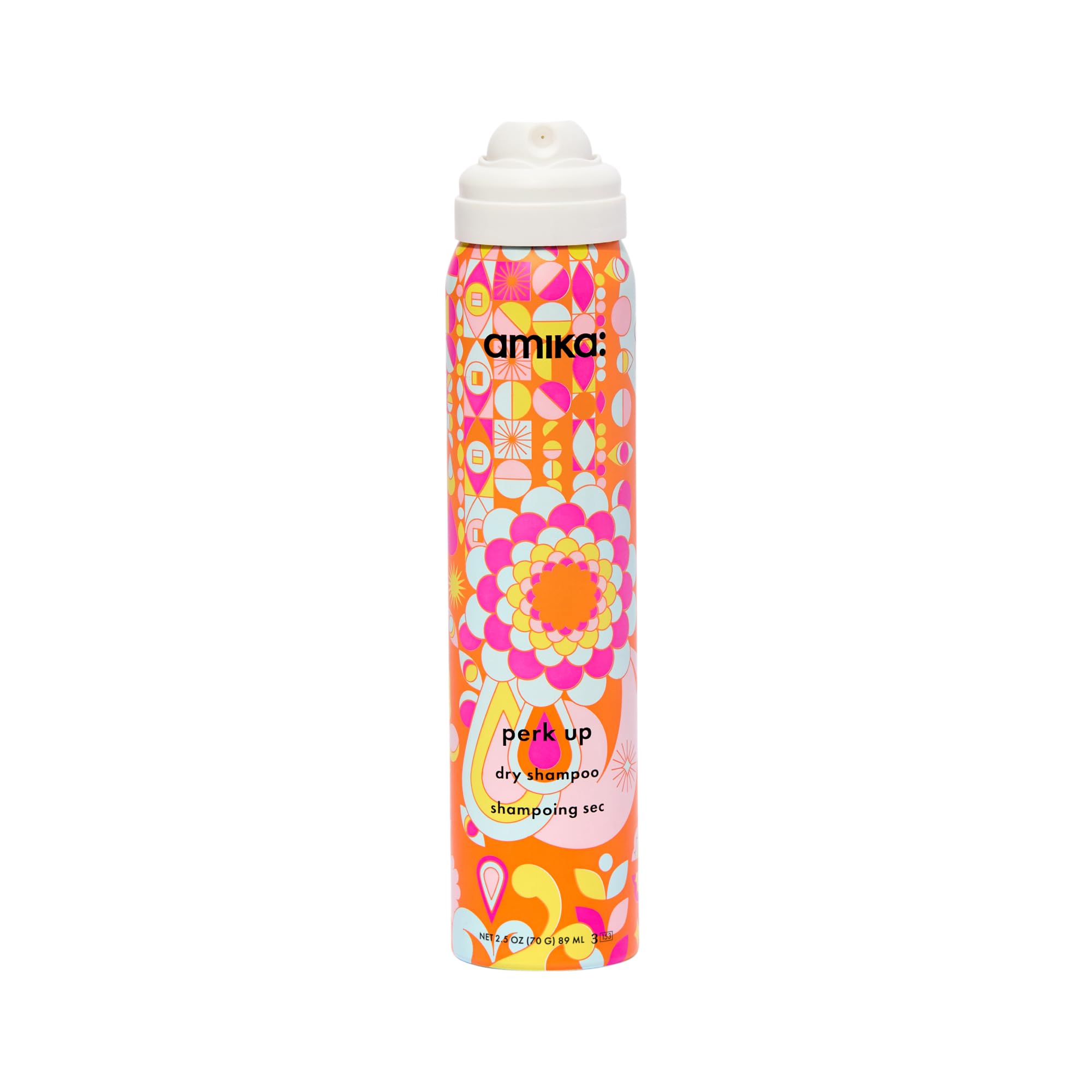 Amika Perk Up Dry Shampoo root refresh boosts volume without residue.