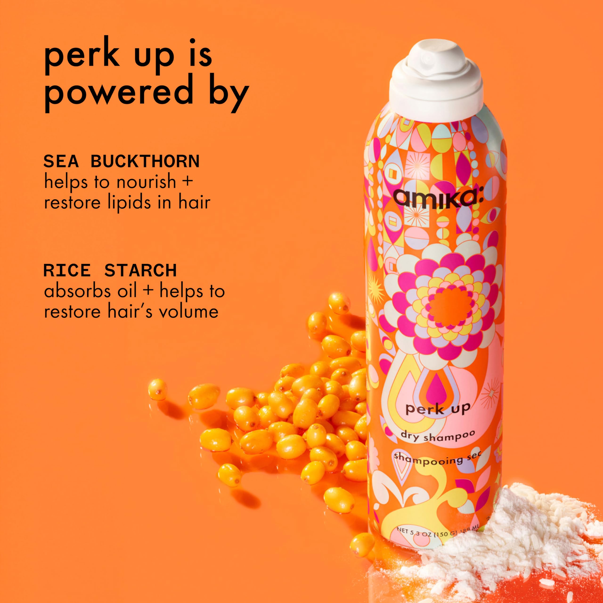 Amika Perk Up Dry Shampoo volume boost delivering added body at the roots