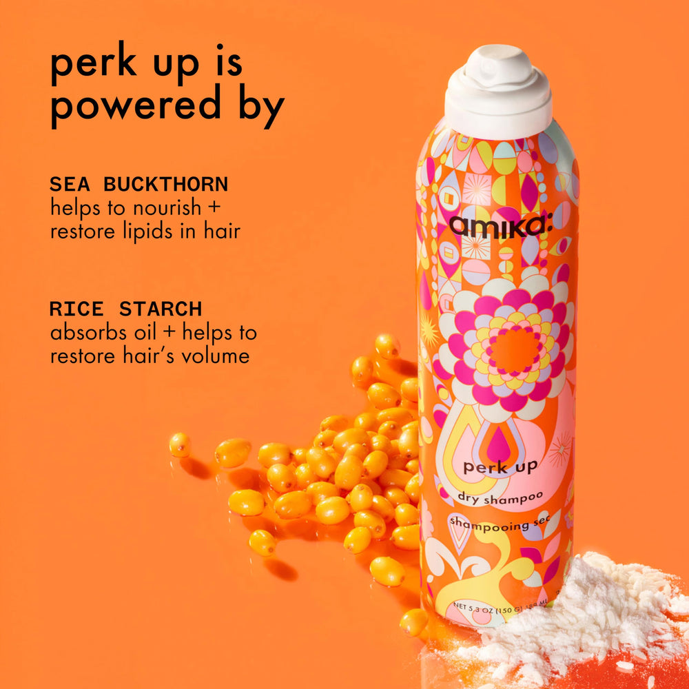 Amika Perk Up Dry Shampoo volume boost delivering added body at the roots