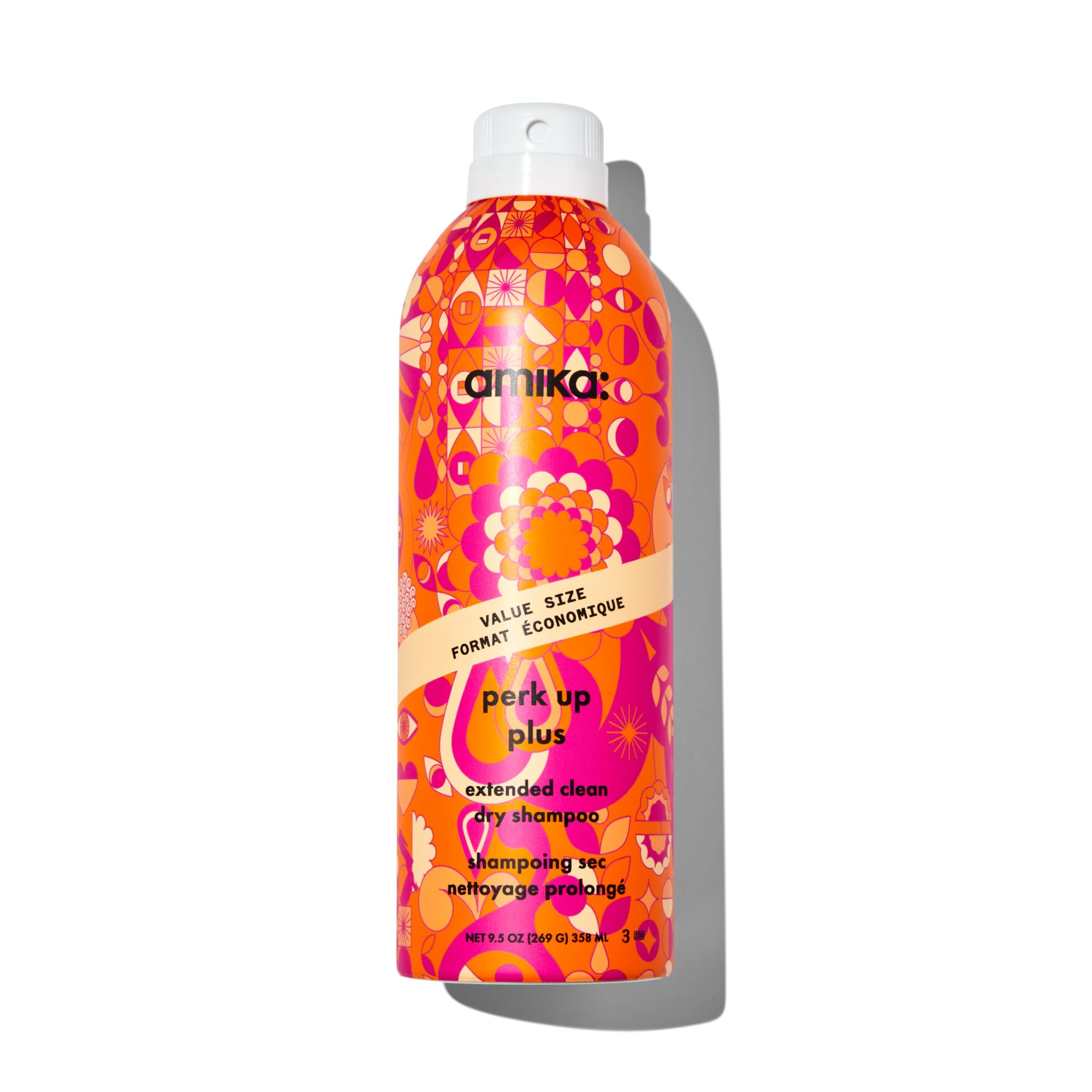 Amika Perk Up Plus Extended Clean Dry Shampoo bottle refreshing roots between washes