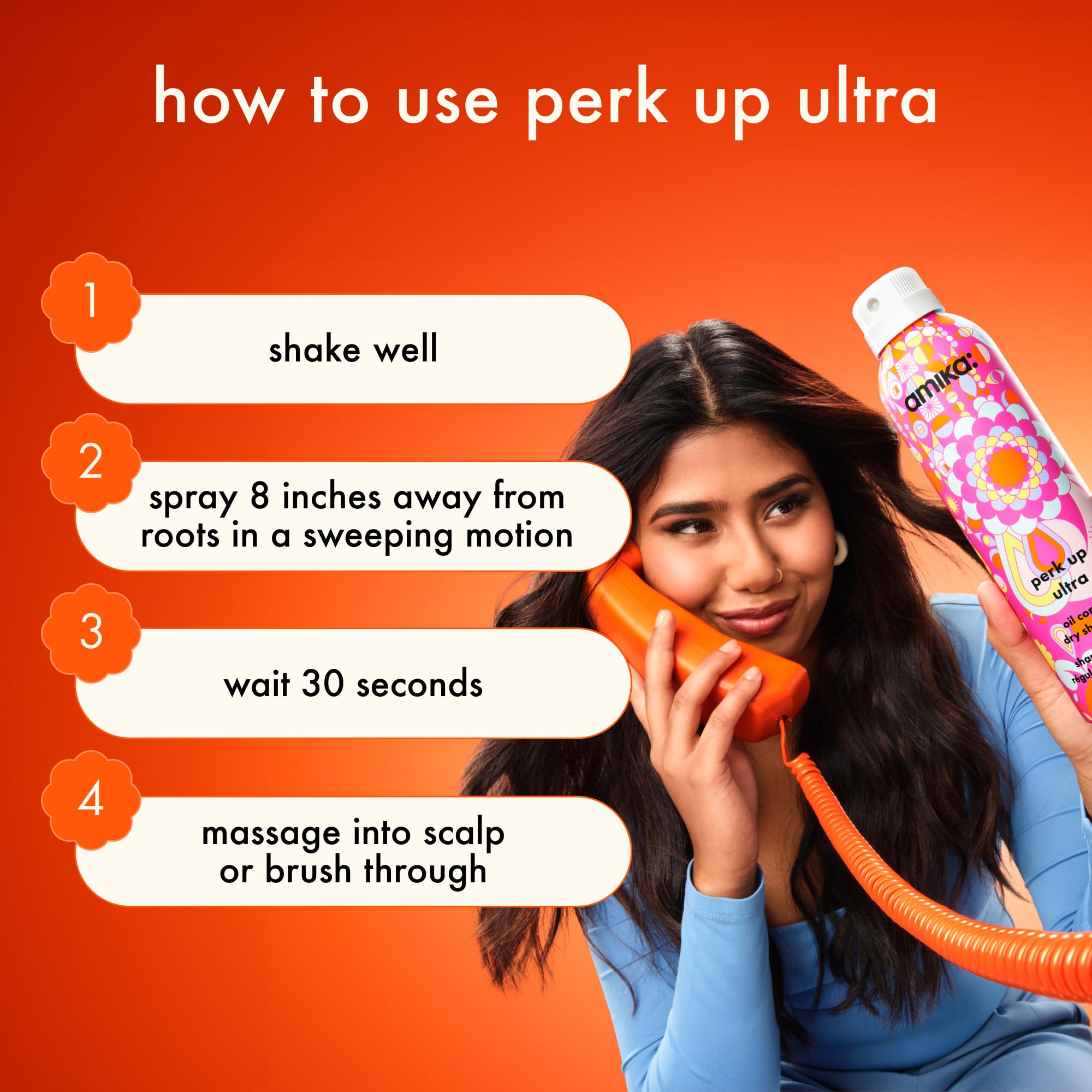 Amika Perk Up Ultra Dry Shampoo after-application roots look refreshed and clean.
