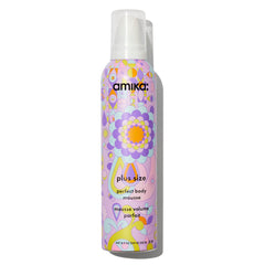 Amika Plus Size Perfect Body Hair Mousse bottle provides instant fullness for lifted hair.