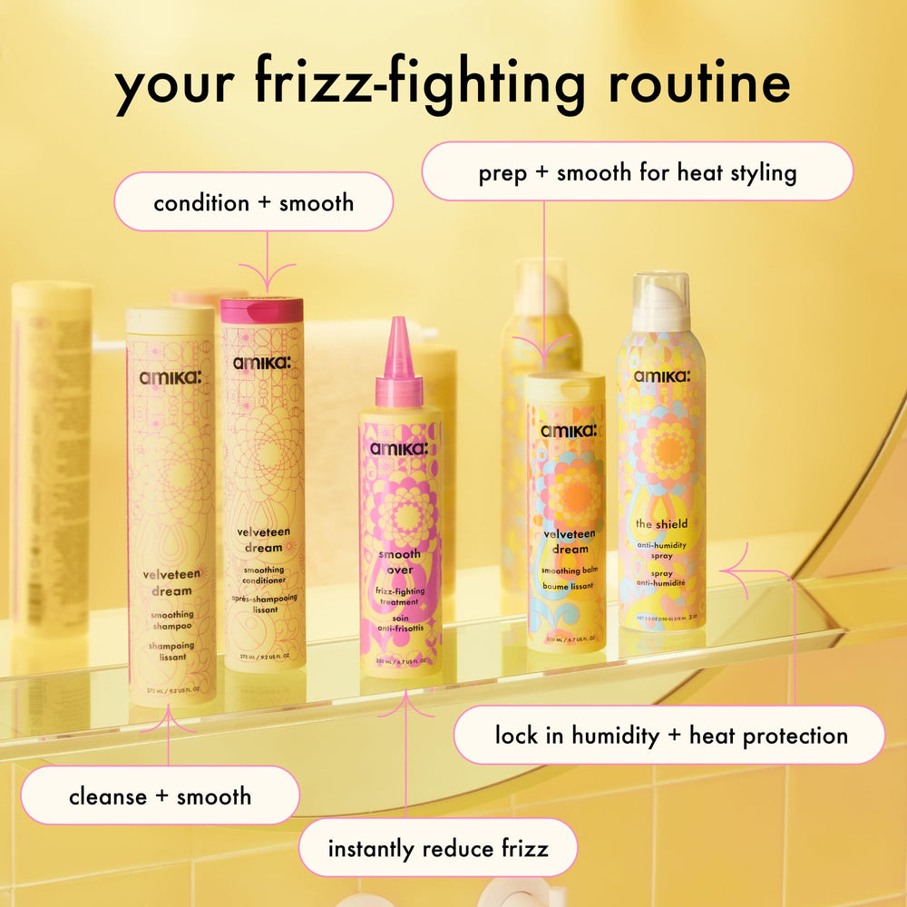 Amika The Shield delivering frizz-free results for 24 hours across conditions.