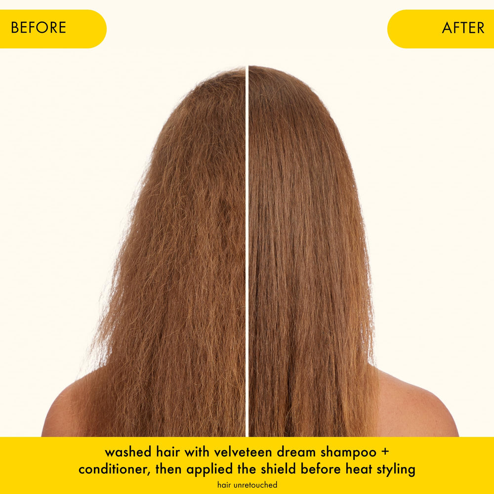 Amika The Shield with UV filters guarding hair from sun exposure.