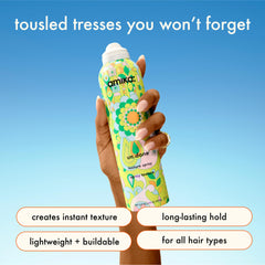 amika un.done texture spray application builds buildable, tousled texture