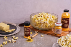 Amish Country Popcorn Ballpark ButterSalt bottle back highlights gluten free and non-GMO notes