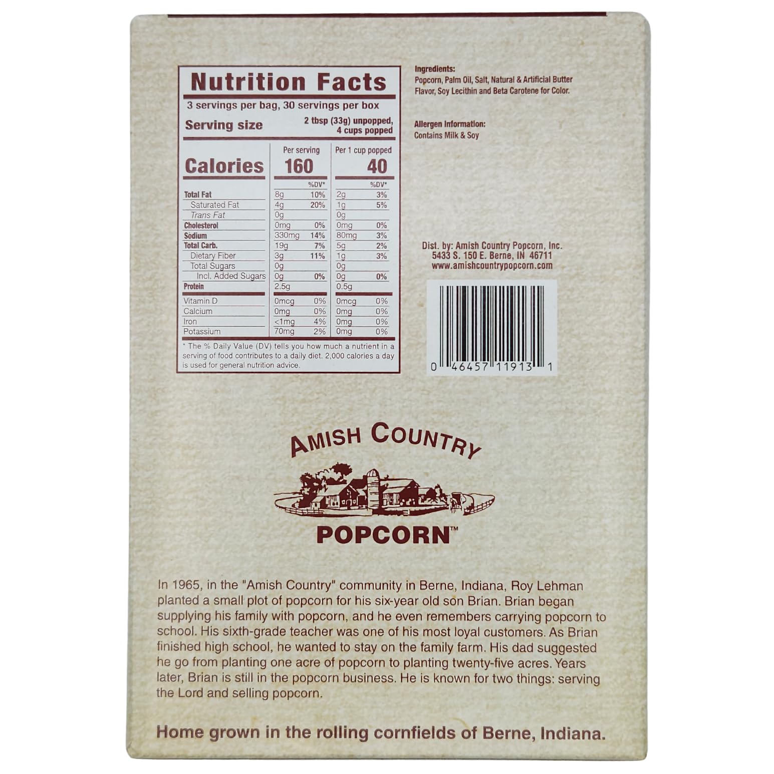 Amish Country Popcorn microwave ready bag highlighting convenience for home use