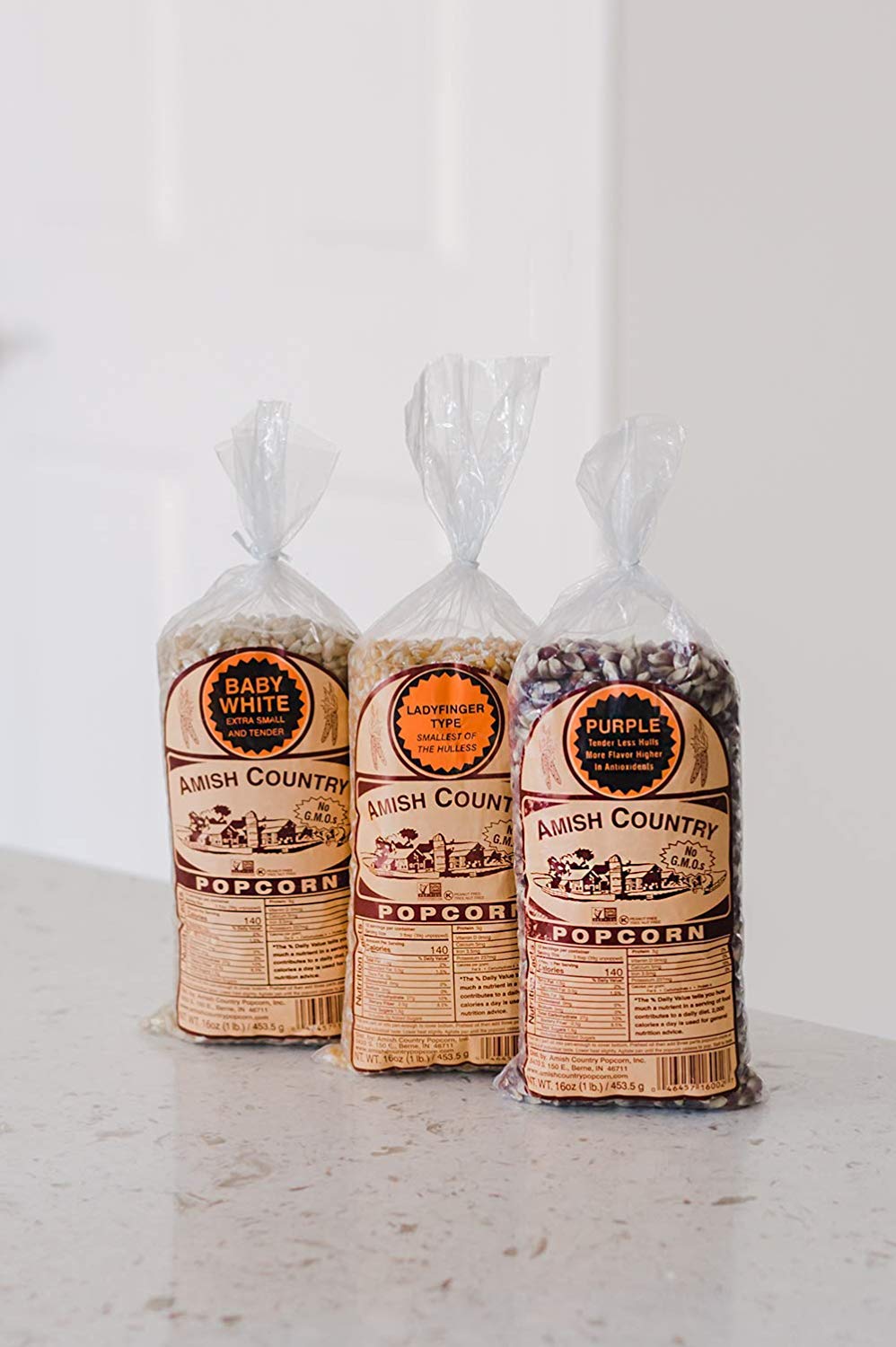 Amish Country Popcorn Ladyfinger kernel ideal for a crisp movie-night snack