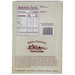 Amish Country Popcorn microwave-ready bags shown in kitchen setting