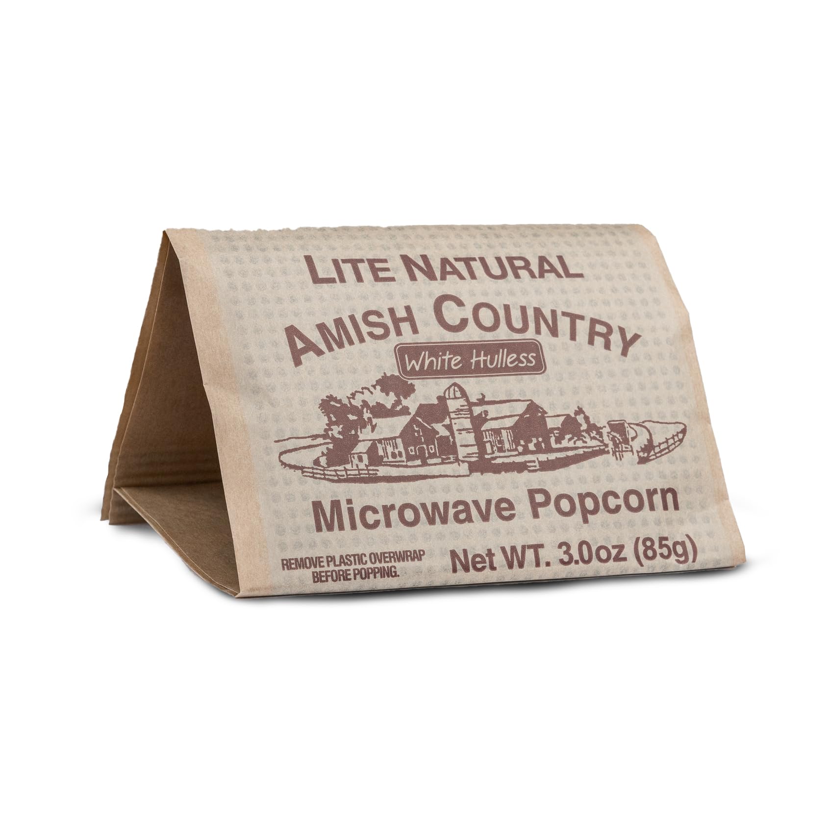 Amish Country Popcorn Non-GMO and Gluten Free label on package